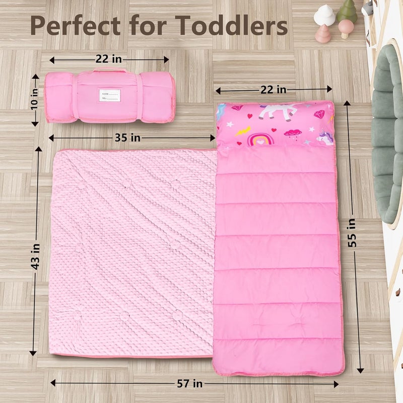 PRIMLECT Toddler Nap Mat with Removable Pillow and Fleece Blanket, Extra Large 55''x35'' Sleeping Bag, Washable, Light, Easy to Roll up, Perfect for Daycare, Preschool, Kindergarten, Travel - Image 3